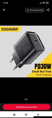 Carregador turbo 30w tipo C essager