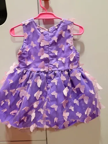 Vestido de Festa Infantil Importado Lilás com Borboletas 3D | Tam. 12 meses