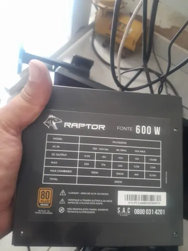 Fonte real raptor 600 atx