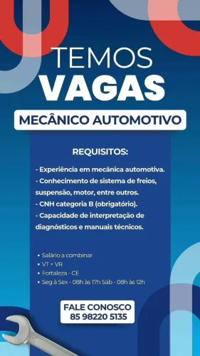 VAGA ABERTA PARA MECÂNICO AUTOMOTIVO