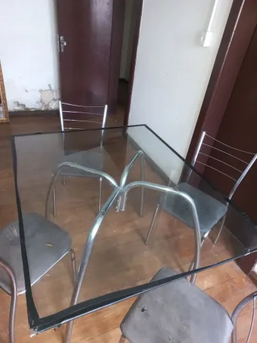 Jogo de Mesa de Cozinha Tampo de Vidro + 4 cadeiras