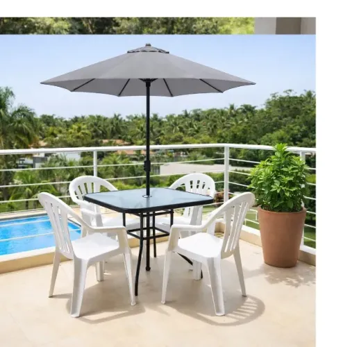 Mesa Tampo de Vidro quadrada 85 cm , por 75 de Al , C/Abertura para Guarda Sol  Nova 