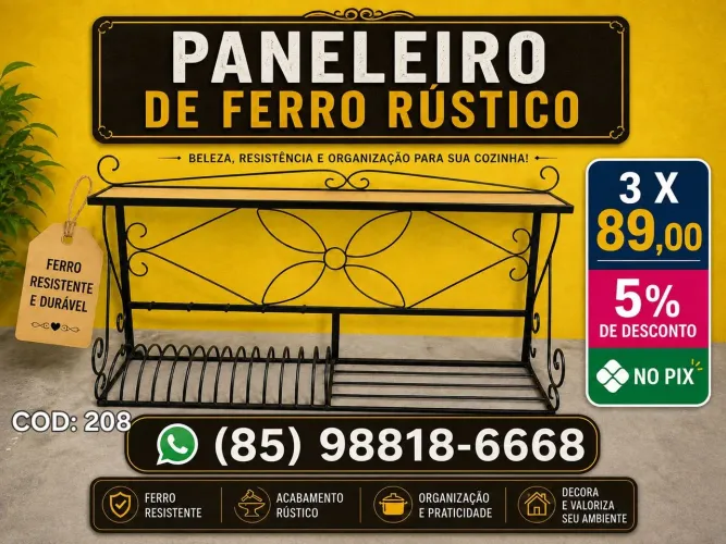 PANELEIRO EM FERRO RÚSTICO, RETIRADA, ENCANTADA - EUSEBIOI