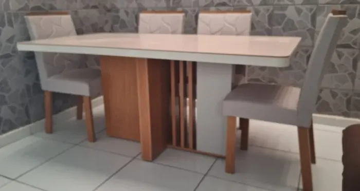 Conjunto de Mesa Lopas Firenze Maxi 6 Cadeiras com Tampo de Vidro - Amêndoa