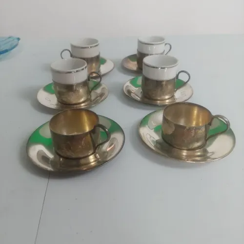 ÍCONE ANOS 60 Conjunto de Café Porcelana Renner Cerâmica e PRATA