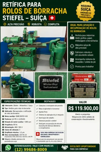 Retífica Industrial para Rolos de Borracha Stiefel Suíça - Alta Precisão