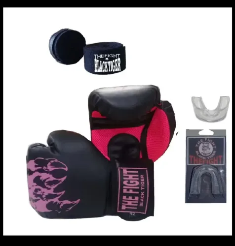 Kit luva boxe muay thai+ bandagem+ bucal