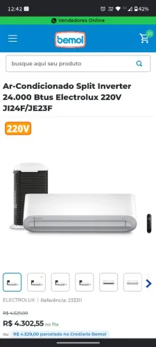 Ar condicionado 24 BTUs inverter Eletrolux