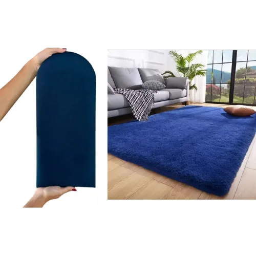 Cabeceira 15 Peças Cama Solteiro + Tapete Azul 2 Metros