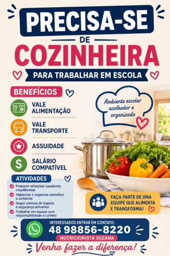 Vaga cozinheira escolar Joinville