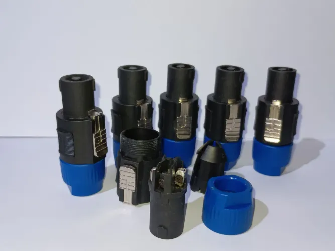 6 Conector Speakon Macho 2 vias De Linha Profissional Storm Azul Resistente Com Trava