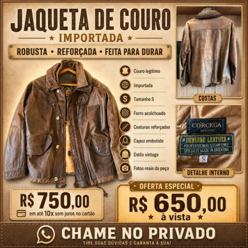 ? JAQUETA DE COURO IMPORTADA CORCOGA BARCELONA Não é uma jaqueta comum. É daquelas peças