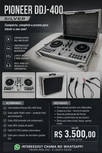 PionePioneer DDJ-400 Silver Edição Limitada + Flight Case + Cabos