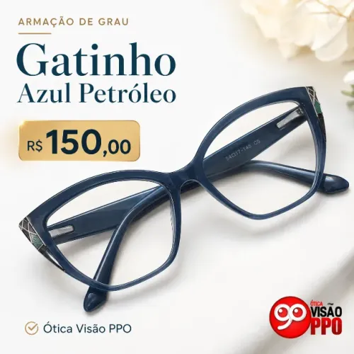 Armação De Grau Gatinho Azul Petróleo