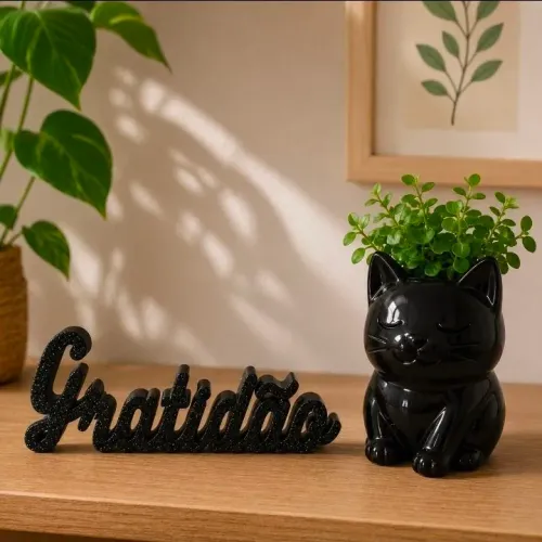 Kit Palavra Gratidão +Vaso de Gato sem as plantas