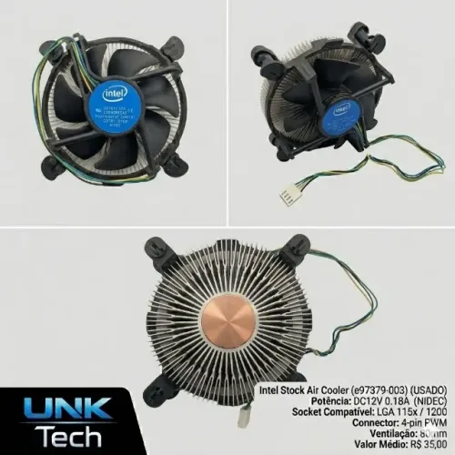 Cooler Intel Original Base de Cobre E97379-003 - Conector 4 Pinos PWM (Usado)