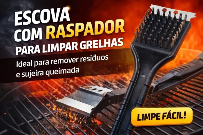Escova com raspador para limpar grelhas 