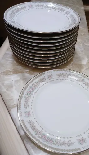 12 Pratos Sobremesa Porcelana Schmidt 19 cm Vintage Anos 80 Floral Filete Ouro