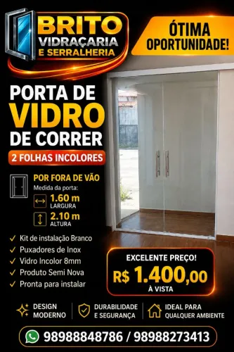 Porta semi nova de vidro temperado 8mm incolor
