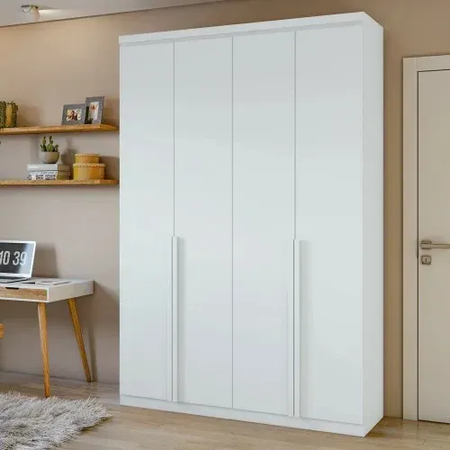Guarda-Roupa Solteiro Alonzo 4 Portas 2 Gavetas MDF Branco