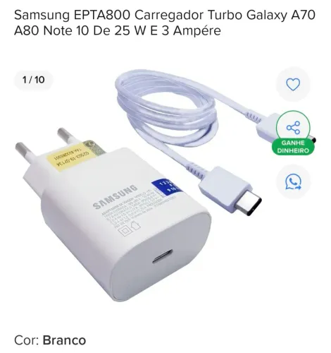 Carregador original Samsung EPTA800 turbo com cabo USB-C 25w