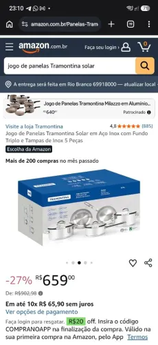 JOGO DE PANELA TRAMONTINA SOLAR INOX 5 PÇS - NOVO