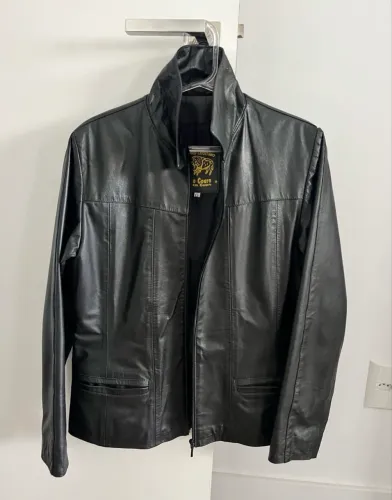 Jaqueta blaser de couro legítimo preta