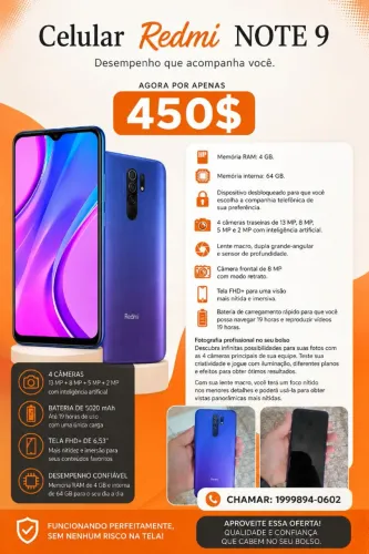 VENDO CELULAR REDMI 9 SEMI NOVO 