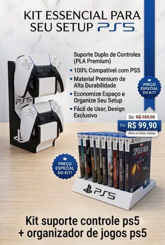 Oferta kit suporte controle ps5 + organizador de jogos ps5
