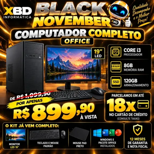 Computador novo Completo Intel Core i3 Com monitor de 19 Led e kit teclado e mouse