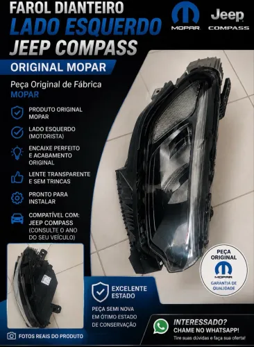 Farol direito Compass 2022 até 2025 com drl em led