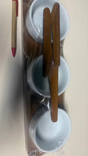 Petisqueira tripla com bandeja espátula madeira tok stok