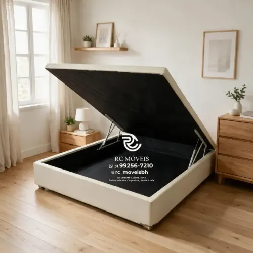 Cama Box Baú Casal 1,38x1,88 Inteiriço Pistão a Gás Corino Preto