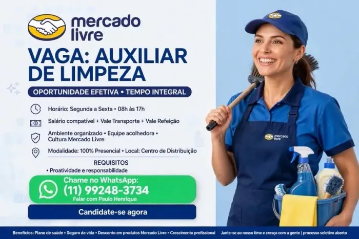 VAGA: AUXILIAR DE LIMPEZA - CENTRO DE DISTRIBUIÇÃO