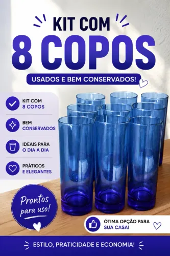 Kit 8 Copos Azuis - Usados e Bem Conservados