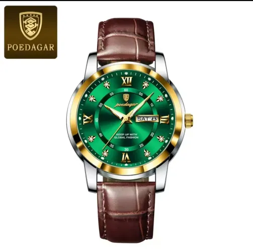 Relógio de Pulso Premium Lindíssimo Qualidade Premium Poedagar Gold Green Pulseira Couro