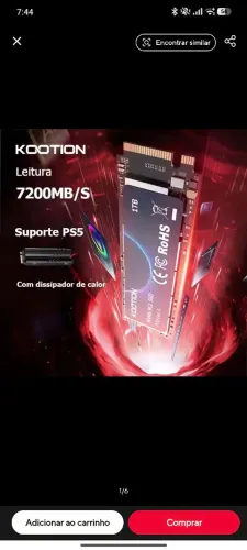 SSD nvme 4.0 Kootion 1tb 7200mbs Leitura