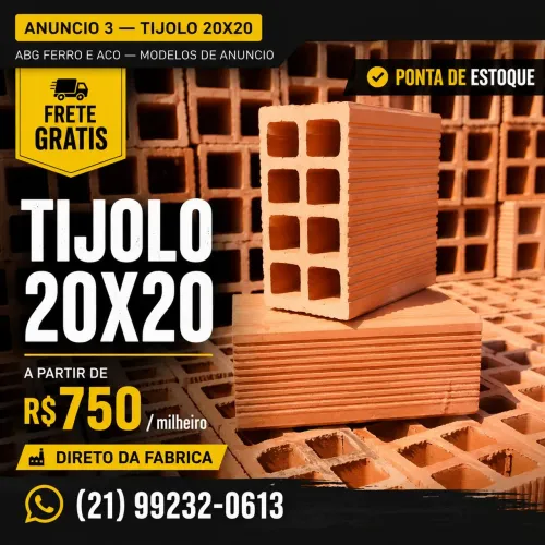 Tijolo 20x20 Direto da Fábrica | Entrega em Todo RJ | Frete Grátis