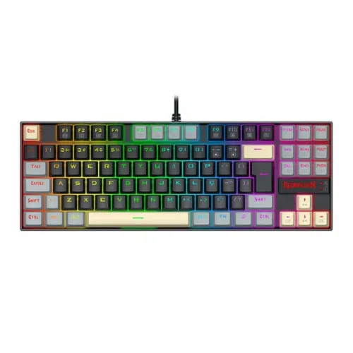 TECLADO MECANICO GAMER REDRAGON KUMARA RGB SWITCH MARROM TRICOLOR PRETO-CINZA-AMARELO ABNT