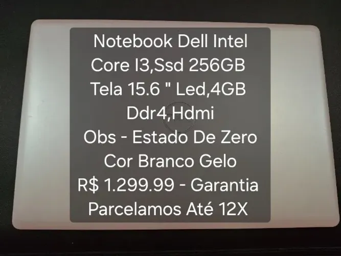 Notebook Dell Intel Core I3 ( Zerado ) ,Ssd 256GB,Tela 15.6'' - Garantia.