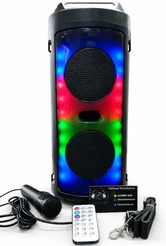 CAIXA DE SOM PORTÁTIL COM BLUETOOTH, MICROFONE, CONTROLE REMOT