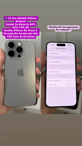 iPhone 15 Pro 256GB Titânio Natural - Defeito No Carregamento Por Instalação (Usado)