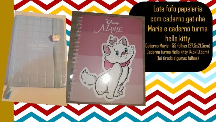 Lote fofo papelaria com caderno gatinha Marie e caderno turma hello kitty