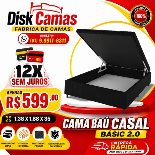 CAMA BAÚ CASAL BASIC 2.0 - Por apenas R$599,00. PREÇO QUE CABE NO BOLSO!