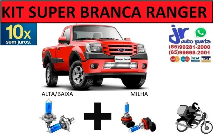 Kit de Lâmpadas Super Branca Ranger 2010 8500K Efeito Xênon