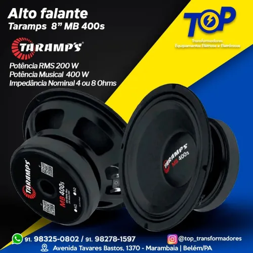 Alto falante Mb 400s taramps 200 Rms 8" top