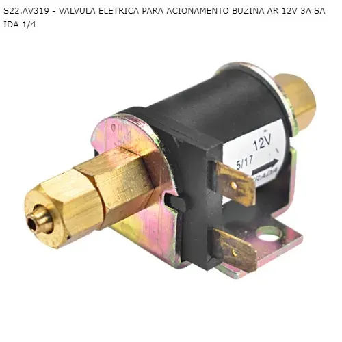 Valvula Eletrica para Acionamento Buzina ar 12v 3a Saida 1/4