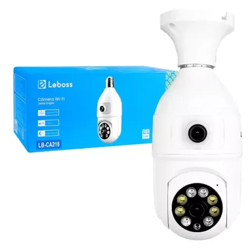 Câmera de Segurança Ip Wifi Leboss LB-CA216 Tipo Lâmpada, Lente Dupla com Alta Resolução 