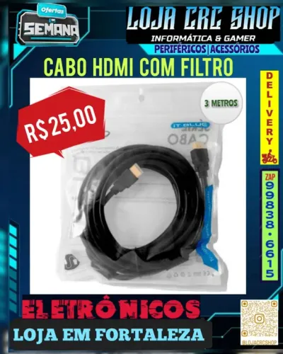 Cabo HDMI 3 Metros com filtro duplo ITBlue