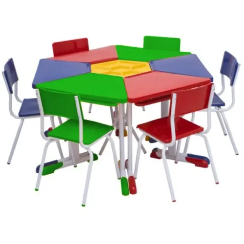 Conjunto Infantil Hexagonal Com Mesas E Cadeiras Premium 42011